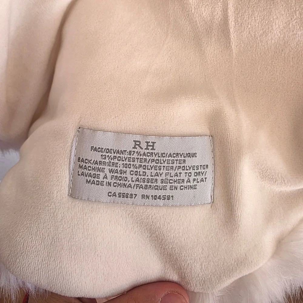 Restoration Hardware RH Ivory Faux Fur Throw Blanket Ultra Soft‎ Plush Luxury